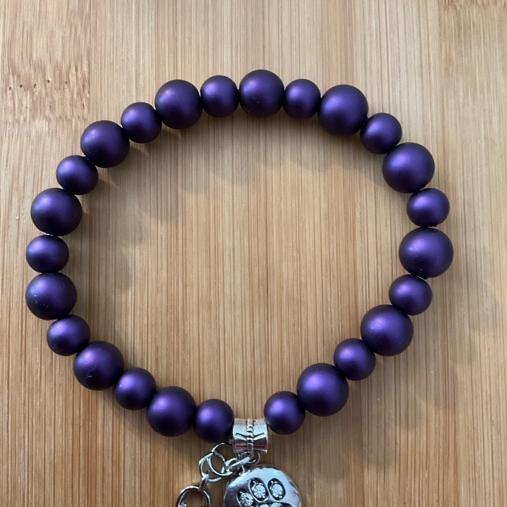 Hand Crafted Awareness Bracelet Purple Animal Abuse Charms-Hope Paw Print - Picture 3 of 8